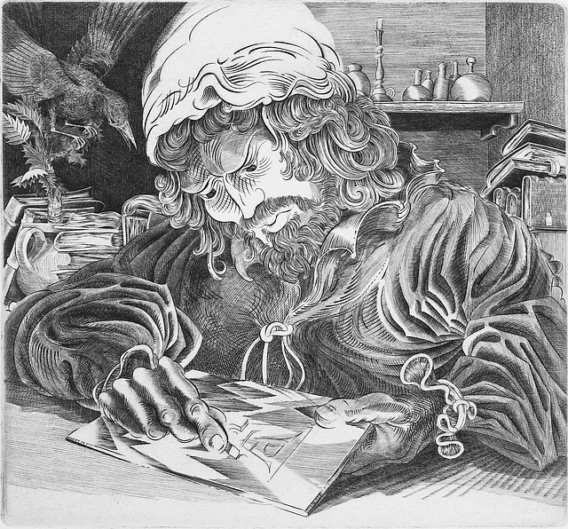 Albrecht Durer Engraves His Initials, an engraving by Evan Lindquist, will be on display through Oct. 1 at Arkansas State University at Jonesboro.