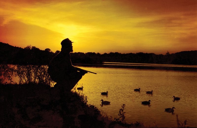A teal hunter on the Arkansas River near Plumerville watches at dawn for his quarry to come zooming in.