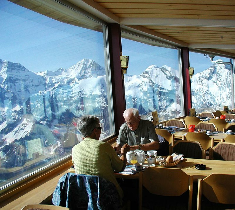Few restaurants can put you at eye level with snowy peaks as dramatically as this one atop Switzerland’s Schilthorn peak.
