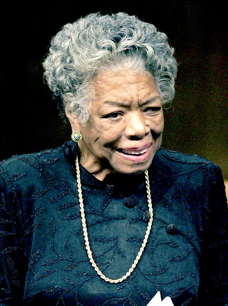 ** FILE ** In this April 18, 2008 file photo, poet Maya Angelou is shown at Wake Forest University in Winston-Salem, N.C. (AP Photo/Chuck Burton, file)