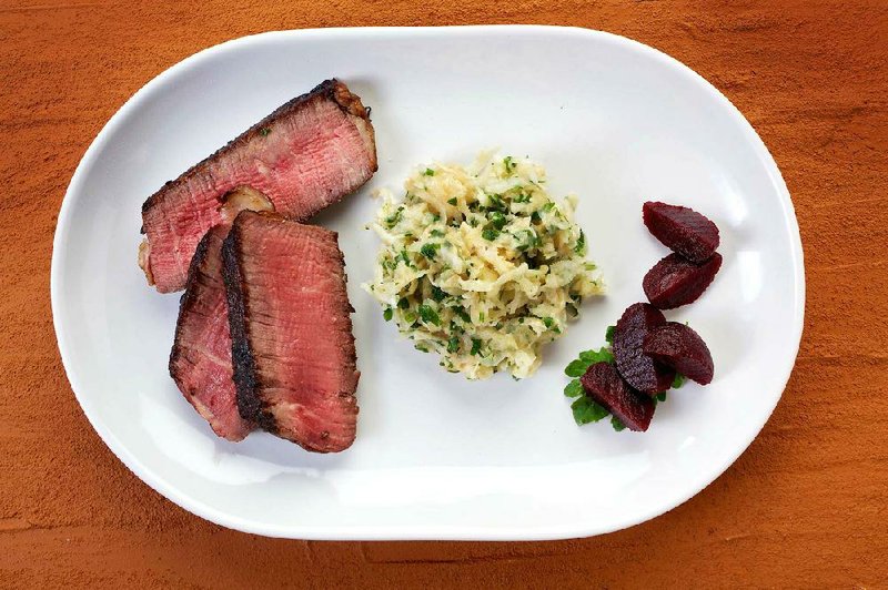 Seared Beef With Celeriac Salad served with quartered baby beets