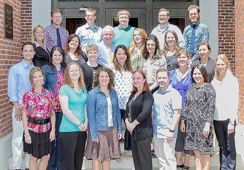 Submitted photo New faces: New faculty members at Henderson, from left in front are Kelli Hernandez, Victoria Ellison, Amy Laursen, Jennifer Amox, John Gillette and Jennifer Zarzosa; second row, David Rodriguez, Nikol Hamilton, Debbie Francis, Margo Duvall, Nydia Jeffers, Jennifer Adkison and Emilie Beltzer; third row, Margaret Tudor, Roslyn Roberts, Bill Sutley, Kasten Searles, Melanie Wilson and Margarita Peraza; back row, Matthew Sutherlin, Mark Mosser, Darrel Farmer, Bradley Rowland and Wyatt Christian-Carpenter.