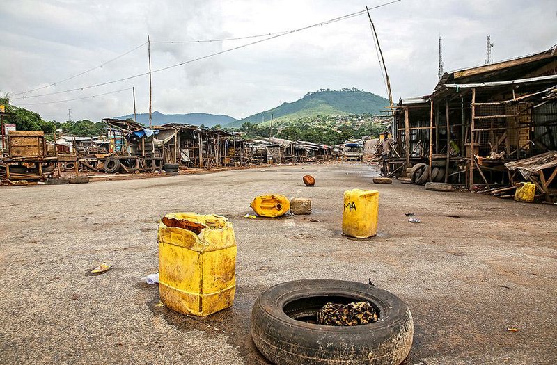 A market stands empty Friday in Freetown in Sierra Leone as the government enforces a three-day lockdown in the country to try to contain the Ebola outbreak.