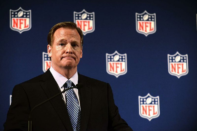 National Football League Commissioner, Roger Goodell, addresses the media Friday, Sept. 19, 2014, New York, about the spousal abuse and child abuse issues affecting the NFL. (AP Photo/The Record of Bergen County, Carmine Galasso)