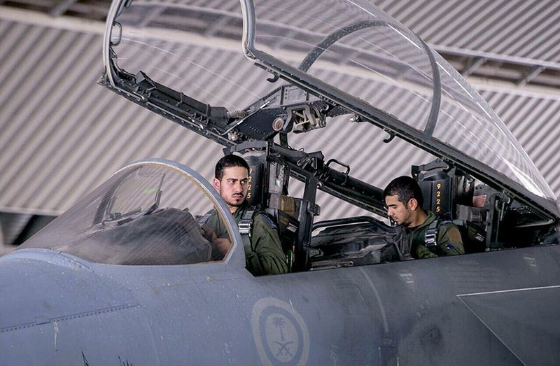 Saudi pilots sit in the cockpit of their fighter jet in this photo from the official Saudi Press Agency before taking part in a U.S.-led coalition airstrike on Islamic State militants in Syria.