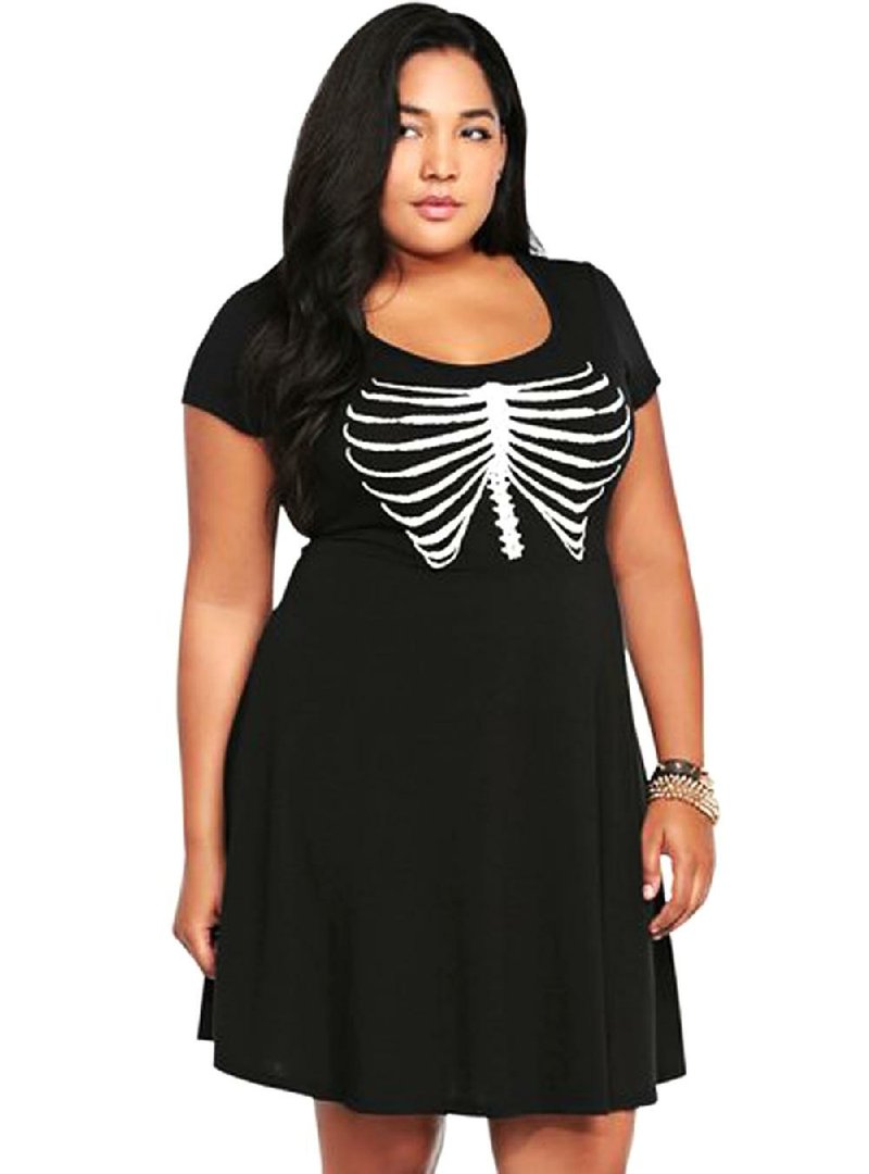 This skeletal-rib-embellished dress ($54.50) is among the myriad offerings at Torrid, which is opening a McCain Mall store in October.