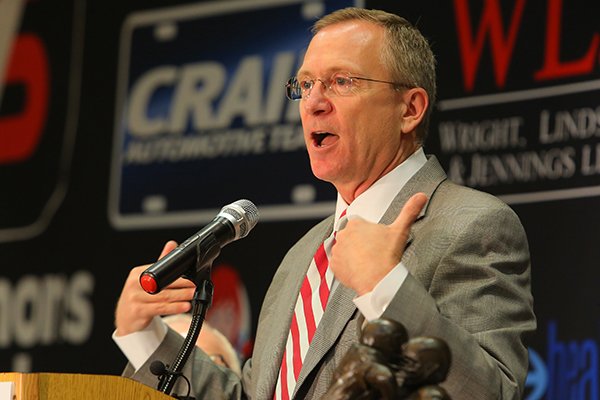 Arkansas Athletic Director Jeff Long speaks at the Little Rock Touchdown Club on Monday, Sept. 14, 2014.