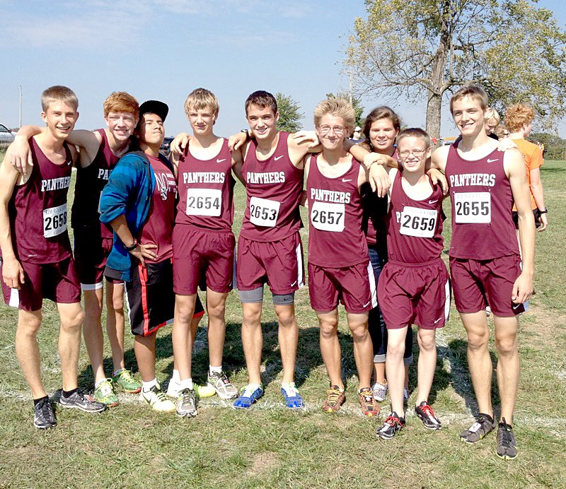 Photo submitted The Siloam Springs boys cross country team finished 26th out of 45 teams at the Rim Rock Classic held in Lawrence, Kan., on Saturday. Pictured are, from left, Elliott Pearson, Tyler Low, Manuel Cisneros (manager), Eli Hawbaker, Austin Cooper, Zach Morgan, Kelsey Greening (manager), Parker Wallis and Porter Lasater.