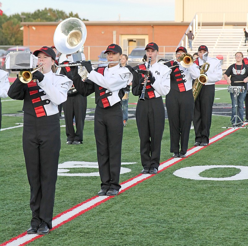 Photograph courtesy of Russ Wilson Band members performed in a pre-game pep rally Friday night, Oct. 3, before the Blackhawks hosted Lincoln. There is a band competition slated for Saturday, Oct. 11, in Blackhawk Stadium.