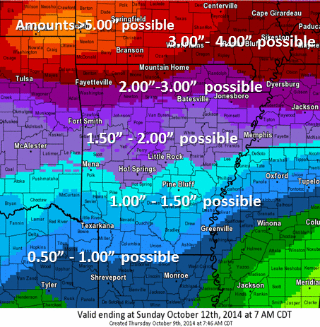 Heavy rain is predicted throughout the weekend in Arkansas beginning Friday night, forecasters say. Rain is expected to continue through Sunday when a new weather system makes its way into the state.