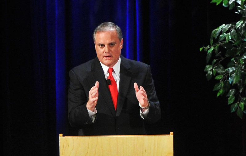 Democratic U.S. Sen. Mark Pryor (shown) and Republican challenger U.S. Rep. Tom Cotton face off Tuesday night in a debate at the University of Arkansas campus in Fayetteville. 