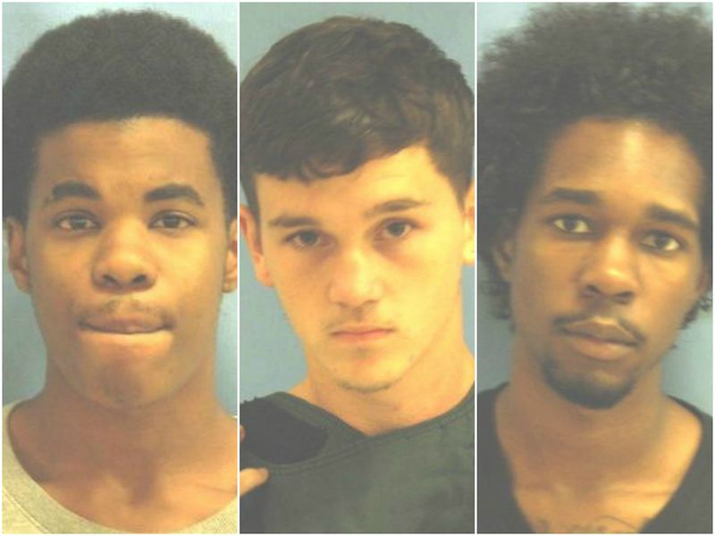 Jaylen Walton (left), Eric Primeaux and Tyson Miller are seen in arrest mugshots.