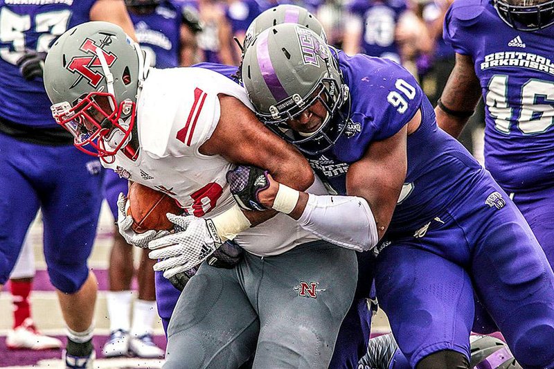 University of Central Arkansas defensive end Jonathan Woodard (90), a 6-6, 271-pound junior, is tied for the most sacks in Southland Conference play this season with six and ranks fourth on the school’s career list with 21.