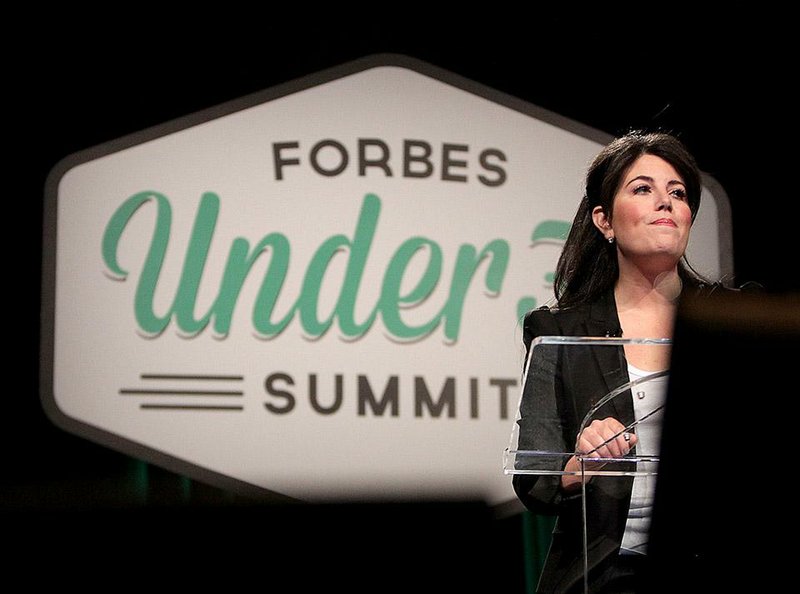 Monica Lewinsky pauses during her speech at the Forbes Under 30 Summit at the Pa. Convention Center in Philadelphia on Monday, Oct. 20, 2014. (AP Photo/Philadelphia Daily News, David Maialetti)