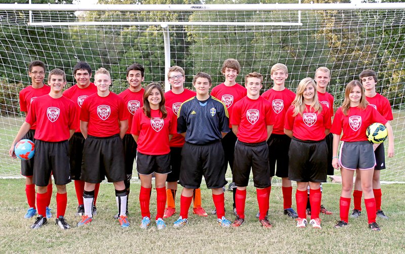 The inaugural Pea Ridge Blackhawk high school-age club soccer team player include: Landon Wright, Evan Green, Cody Harrington, Jasmine Merino, Samantha Brace, Emily Luport, Aaron Allison, Donovan Reyes, Luis Reyes, Toby Dunning, Eric Gamez, Ian Campbell, Jason Steskal, Nathan Spencer, Drew Wilson, Anthony Hall and Joseph Gibby. Coaches are: Oscar Merino, Genaro Reyes, and Cody Moore. Not pictured: Italia Reyes and Justin Holmes-Smith. The team plays its home games in Crowder Stadium (Old Blackhawk Stadium). Fall games began in September. Remaining games will be at home (Crowder Stadium, Pea Ridge) at 6 p.m. Thursday, Nov. 6, vs. Lifeway Christian; 6:15 p.m. Thursday, Nov. 13, vs. Rogers Bayern; and noon Saturday, Nov. 15, vs. Prairie Grove. Previous games were played against Springdale Heat, Fayetteville Revolution, Fayeteville Union, Centerton Titans, Rogers Bayern, Lifeway Christian and Centerton Titans.