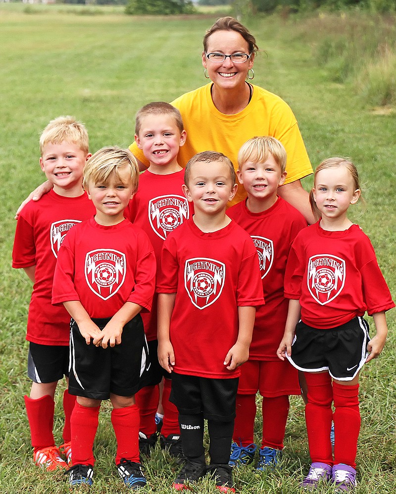 U6 Dragons (Red) players include Madison Decker, Daxton Guerber, Carter Johnson, Ramsey Raines, Khale Wade and Liam White. Coach is Nadine Telgemeier.