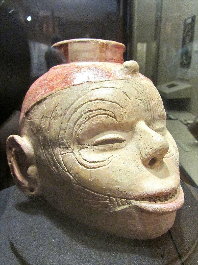An effigy head dating to A.D. 1550 is displayed at Hampson Archeological Museum State Park.
