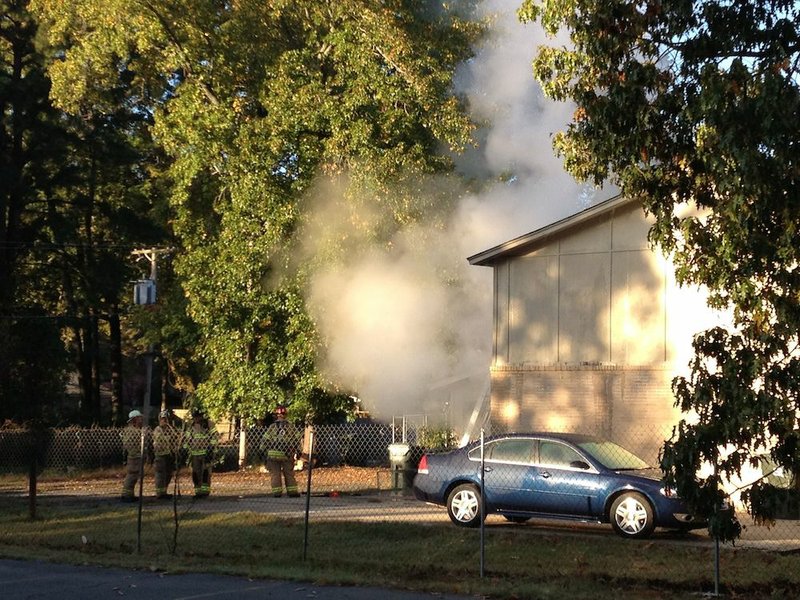 A fire burns at 5801 Valley Drive in Little Rock on Thursday, Oct. 30, 2014.