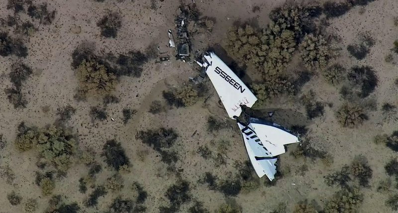 This image from video by KABC-TV Los Angeles shows wreckage of SpaceShipTwo in Southern California's Mojave Desert on Friday, Oct. 31, 2014. A Virgin Galactic space tourism rocket exploded after taking off on a test flight, a witness said Friday. 