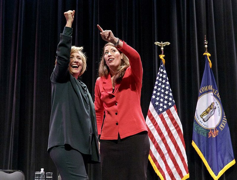 Former Secretary of State Hillary Rodham Clinton (left) campaigns Saturday in Lexington, Ky., for Alison Lundergan Grimes, the Kentucky Democratic candidate for the U.S. Senate. In the final weekend before Election Day, polls suggest that more than half a dozen Senate contests are too close to call. 