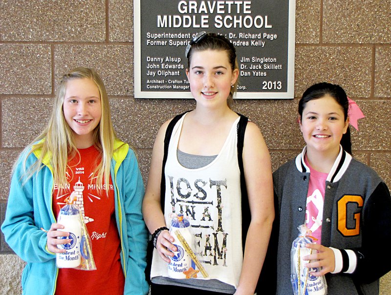 Submitted Photo October Students of the Month at Gravette Upper Elementary/Middle School are: Grade six &#8212; Timmie Betz; Grade Eight &#8212; Olivia Nannie; and Grade Seven &#8212; Maddie Mitchell.