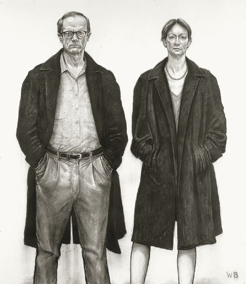 Artist William Beckman’s Overcoats, a charcoal on paper, is part of his exhibition “William Beckman: Drawings, 1967-2013,” at the Arkansas Arts Center. The work is 90 by 78 inches.