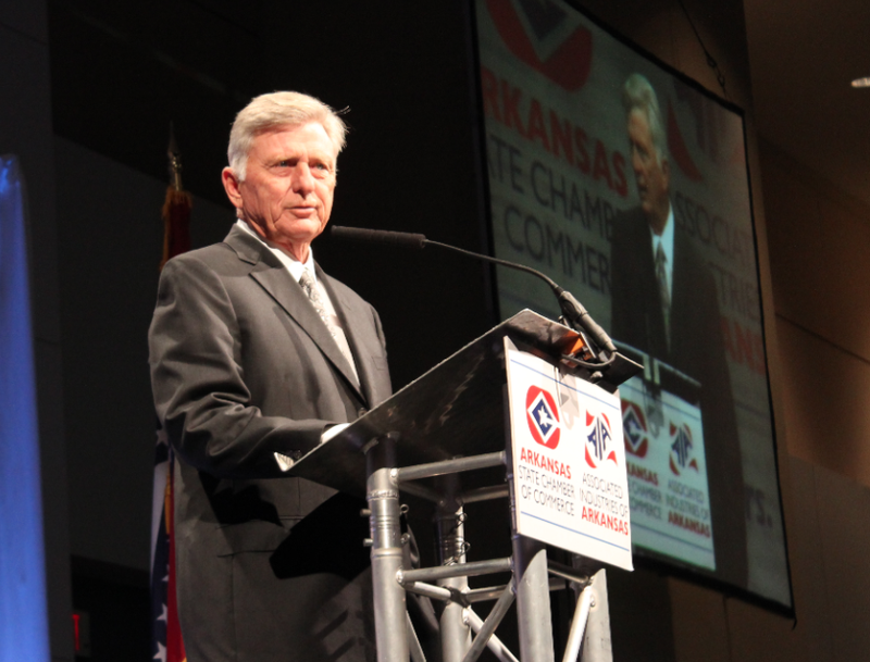 Gov. Mike Beebe speaks Wednesday at the Arkansas State Chamber of Commerce annual meeting.