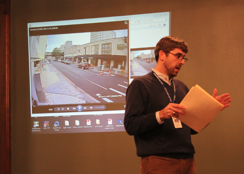 Little Rock Public Works Director Jon Honeywell speaks at a meeting Thursday on recent changes made to Louisiana Street.