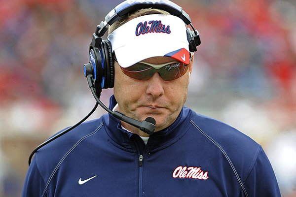 Mississippi head coach Hugh Freeze paces the sideline during the second half of an NCAA college football game against Presbyterian in Oxford, Miss., Saturday, Nov. 8, 2014. No. 12 Mississippi won 48-0. (AP Photo/Thomas Graning)