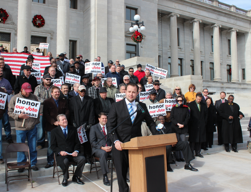 FILE — Josh Duggar speaks at a rally at the state Capitol to urge the Arkansas Supreme Court not to uphold a ruling that allowed gay marriage in the state in this 2014 file photo.