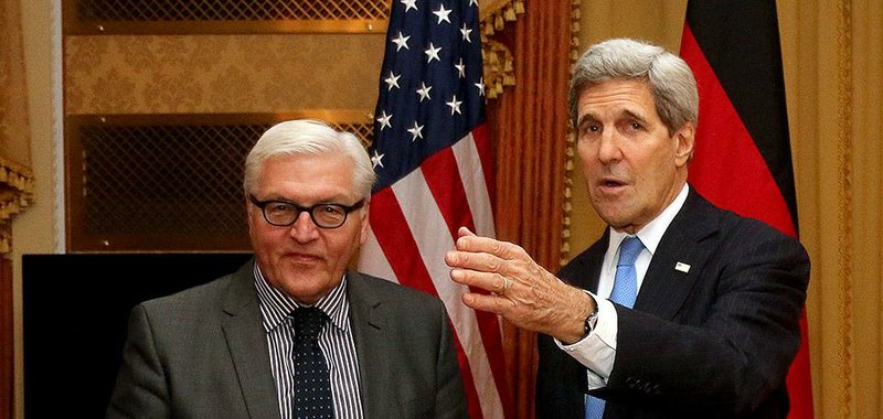 German Foreign Minister Frank-Walter Steinmeier (left) and U.S. Secretary of State John Kerry speak Saturday in Vienna about talks on Iran’s nuclear program. Steinmeier said the talks had reached “a moment of truth.”