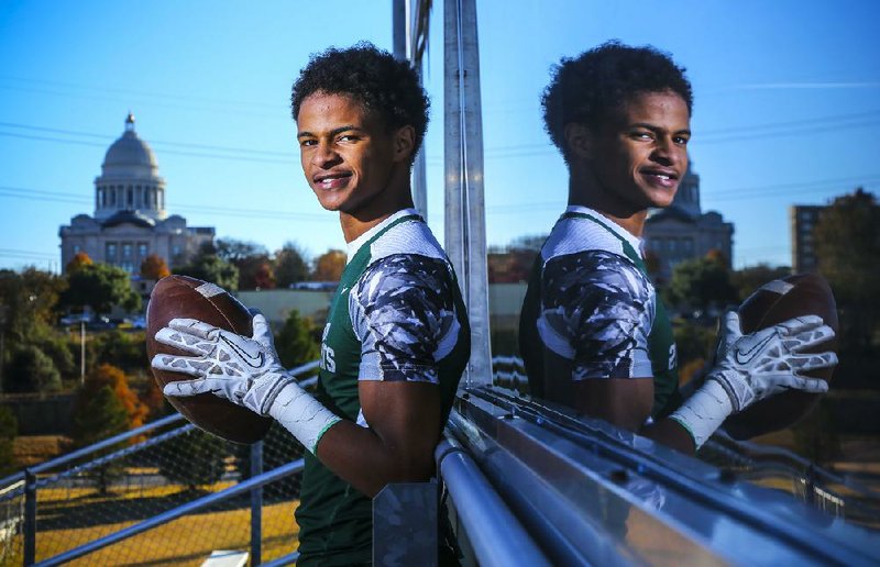 Episcopal Collegiate junior wide receiver Allie Freeman, shown at the school’s stadium on the campus, which is adjacent to the state capitol in Little Rock, has helped lead the Wildcats to the Class 3A quarterfinals for the second consecutive season.