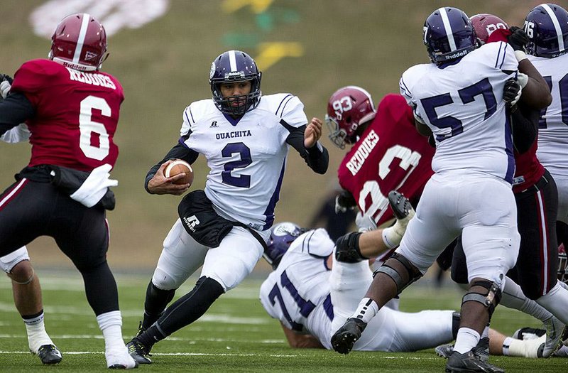 Quite a few things have changed for Ouachita Baptist quarterback Kiehl Frazier (2) over the past 12 months, but he’s still a college quarterback leading his team into the postseason.