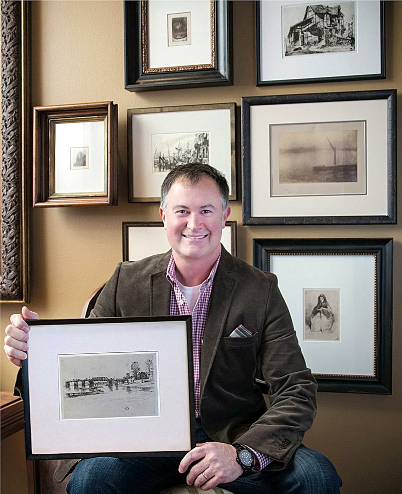 Jeff Garner is surrounded by his collection of etchings by artist James McNeill Whistler in this undated courtesy photo. About 30 pieces from the Little Rock dentist’s collection are on display at the Fort Smith Regional Art Museum.