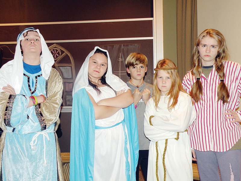 Portraying some of the Herdman children in The Best Christmas Pageant Ever are, from left, Evan Hobgood as Ralph, Jaden Lester as Imogene, Paxton Singleton as Claude, Hannah Baugh as Gladys and Kyleigh Grubbs as Loretta. Harrison Hestir, who plays Ollie Herdman, is not shown.