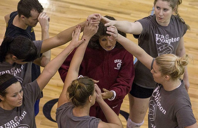UALR Coach Van Compton (center), who is in her 27th year at the school, said the volleyball team’s 24-match winning streak can be attributed to the talent she has been able to recruit.