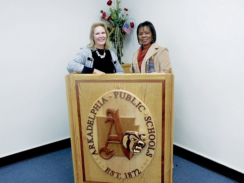 Velvet Pilot, left, is the 2015 president of the Arkansas Association of Educational Office Professionals. Angela Middleton, right, will serve as the 2015 third vice president of the state organization. Both Pilot and Middleton are administrative assistants for the Arkadelphia School District. Not shown is Billie Garlin, who will serve as a board member. She is an administrative assistant at the Dawson Education Service Cooperative in Arkadelphia.