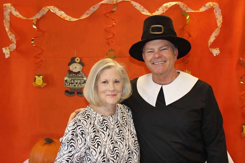 Submitted photo Steve Irwin, right, owner of The Irwin Agency, dressed as a pilgrim for the agency&#8217;s second annual pumpkin pie giveaway. He gave away more than 200 pumpkin pies from the office at 307H Carpenter Dam Road. With him is pie recipient Tavia Weidmann. The pies were given away to thank clients for their business and friendship. According to the release, &#8220;The Irwin Agency has built an environment of transparency, understanding and knowledge cultivated from more than 29 years in the insurance and financial planning services. These qualities ensure that their clients are getting the best advice from qualified professionals.&#8221; For information on how The Irwin Agency can help with retirement goals, call 501-623-7066.
