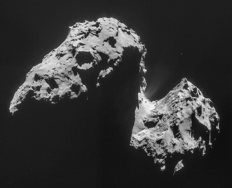 The image comprised of four images taken with the navigation camera on Rosetta and released by the European Space Agency ESA on Thursday, Nov. 20, 2014 shows comet 67P/Churyumov-Gerasimenko on Nov. 17, 2014 from a distance of 42 km (26 miles) from the center of the comet. The mystery of where Earths water came from has gotten murkier, with astronomers essentially eliminating one of the chief suspects: comets. The European Space Agencys Rosetta space probe closely examined the type of comet that some scientists theorized could have brought water to our planet 4 billion years ago. It found water, but the wrong kind.