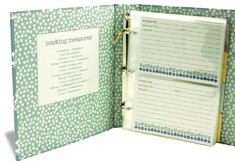 The Fresh cookbook binder has 12 dividers and holds up to 80 recipe cards. 