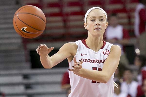 Arkansas guard Calli Berna passes the ball during a game against Rutgers on Sunday, Dec. 7, 2014 at Bud Walton Arena in Fayetteville. 