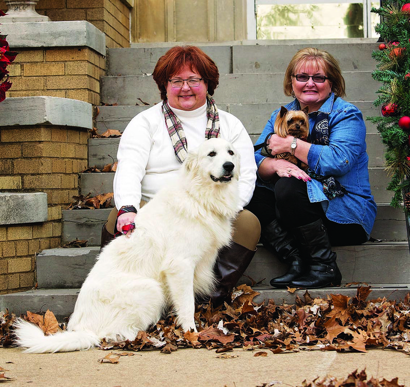 Catherine Swift, left, and her dog, Lily, and Donna Clawson and her dog, Ted, sit on the steps of the Faulkner County Courthouse in Conway. The women co-chaired a committee that created the Faulkner County Animal Emergency Response Plan to deal with small animals during a tornado or other catastrophic event. Swift, an instructor and equestrian coach at the University of Central Arkansas in Conway, did research on animal welfare for her doctorate. Clawson is a member of the Friends of Conway Animal Shelter. Training for volunteers who want to help with animals affected by an emergency will start in January, the women said.