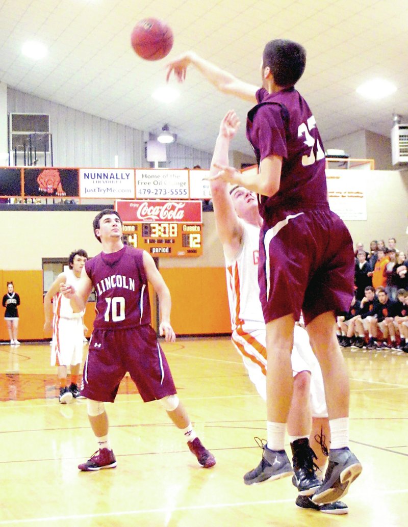 Jackson Soule&#8217;s best efforts result in his shot attempt being thrown back in his face by Lincoln&#8217;s Shandon Goldman.