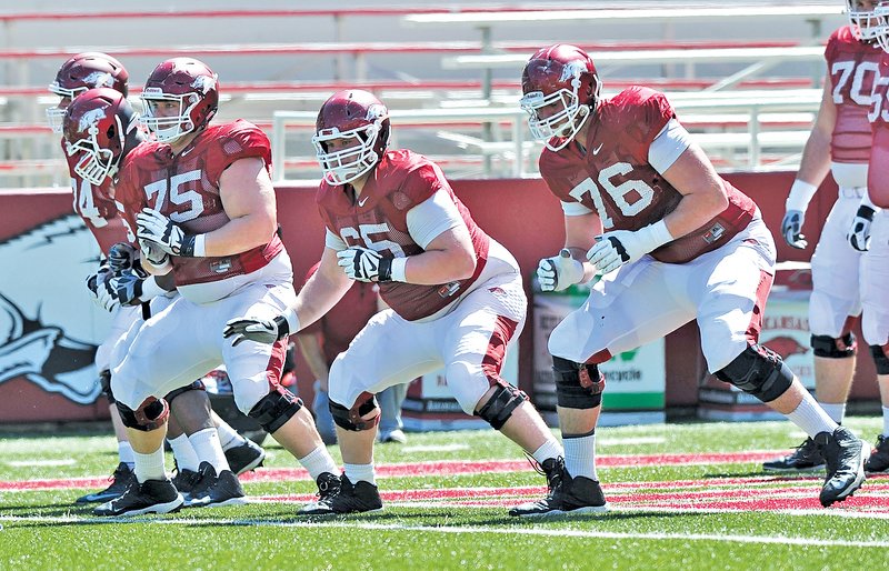 Football Arkansas OLine Shows Progress
