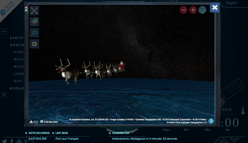 This screenshot from NORADSanta.org purports to show Santa and his reindeer as they approach Madagascar on Christmas eve night.