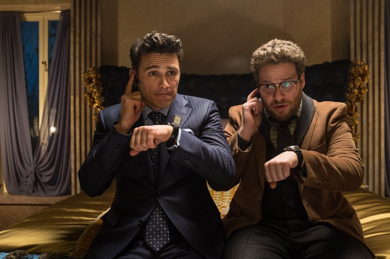 This image released by Columbia Pictures - Sony shows James Franco, left, and Seth Rogen in a scene from the "The Interview."
