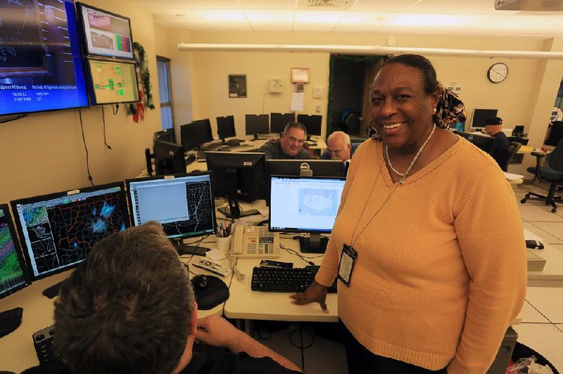 National Weather Service meteorologist-in-charge Renee Fair, shown in the control room in North Little Rock on Tuesday, is retiring at the end of the year.