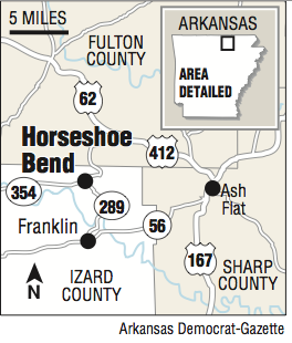 A map showing the location of Horseshoe Bend.