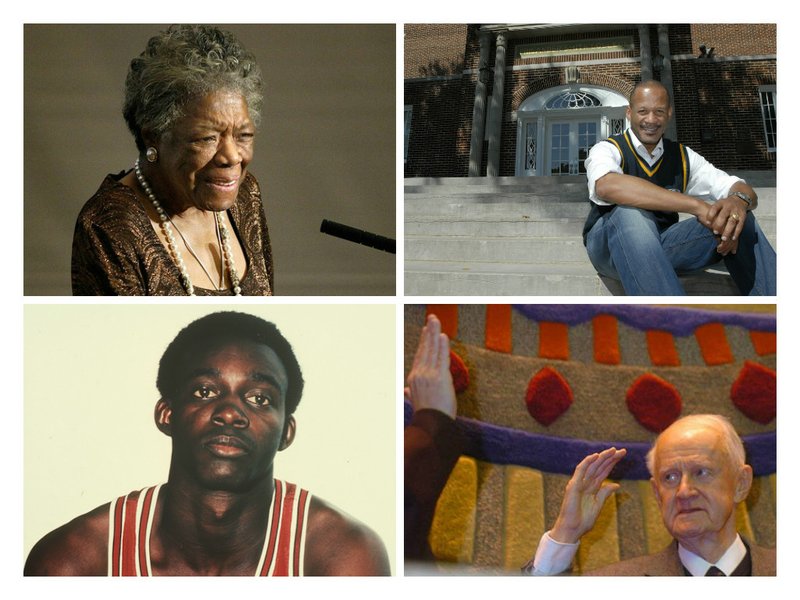 Notable Arkansans who died in 2014 included (clockwise, from top left) Maya Angelou, Lawrence Hamilton, William H. Bowen and Almer Lee.