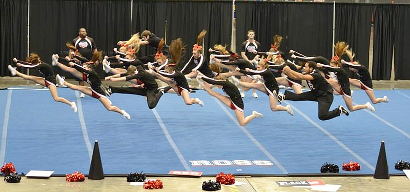 Photograph submitted Pea Ridge Blackhawk cheerleaders won first place in state competition on Saturday, Dec. 20.